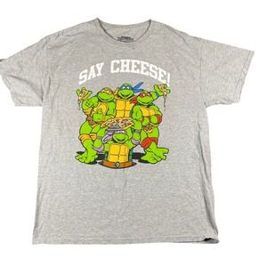 Y2K Nickelodeon Teenage Mutant Ninja Turtles T Shirt Large Gray Say Cheese Pizza